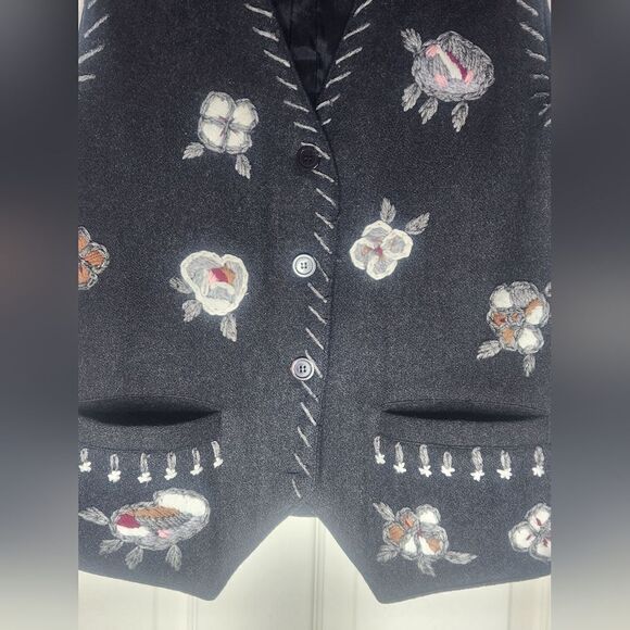 Vtg Together L Charcoal Gray Embroidered WOOL Blend Lined Pockets Women's Vest - Picture 8 of 8